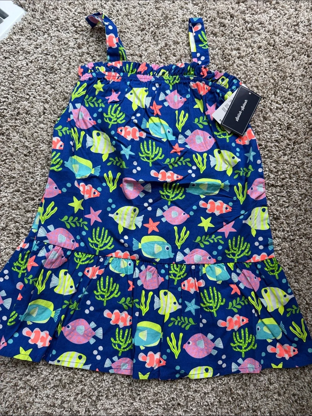 NWT Gymboree Girls' Navy Tropical Fish Splish Splash Ruffle Skirted Dress size 6